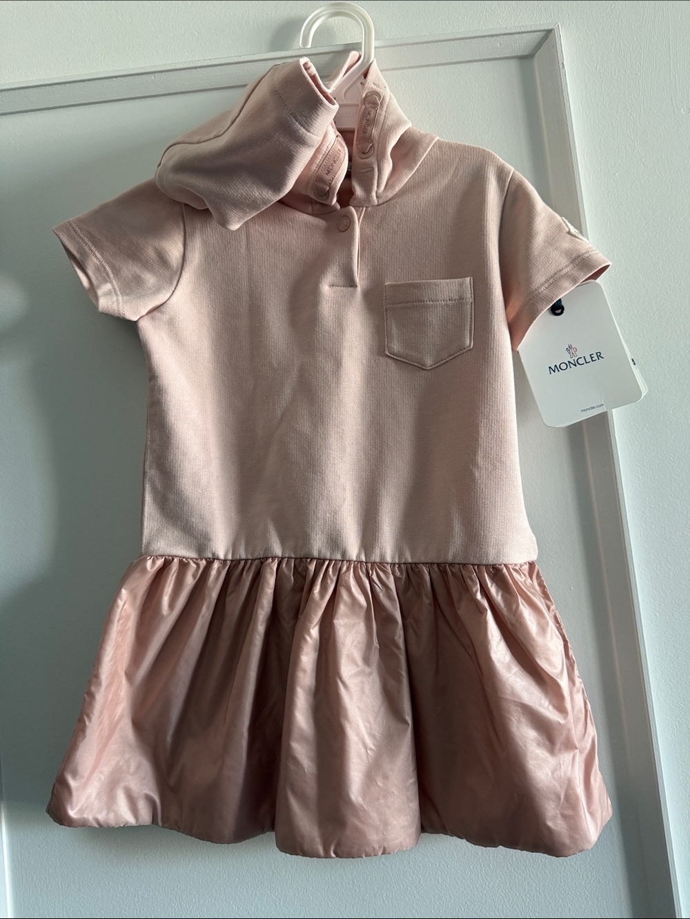 Authentic New Moncler Light Pink Girls' Polo Dress with Gathered Skirt sz 2